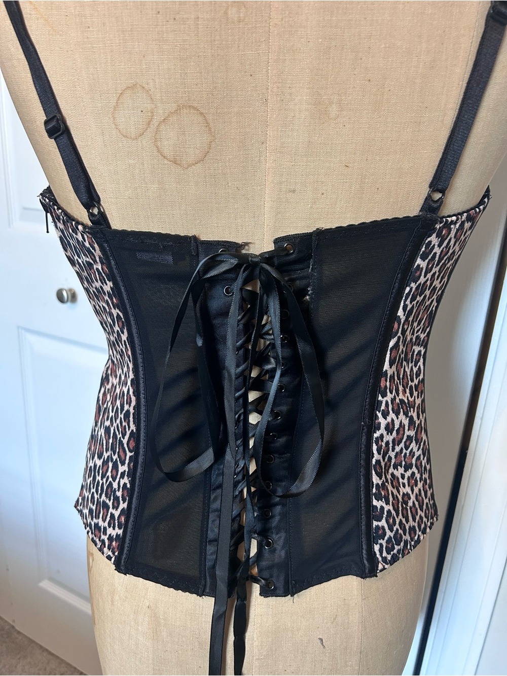 Leopard Print Satin Bustier Camisole with Black Trim - Picture 5 of 6